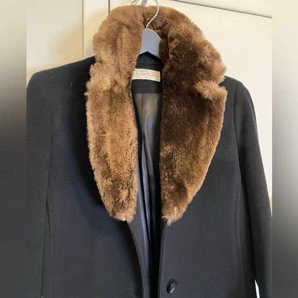 Calvin Klein wool coat with beaver fur collar menswear style womens wool coat - Picture 15 of 15